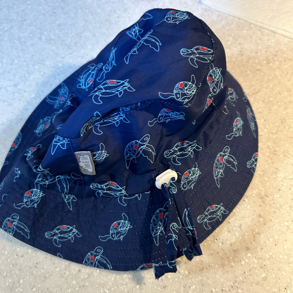 Navy Blue Bucket Hat with Turtle Print - Picture 2 of 3